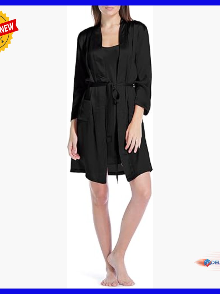 Women's 100% Pure Mulberry Silk Robe With Pockets, Mid-Length